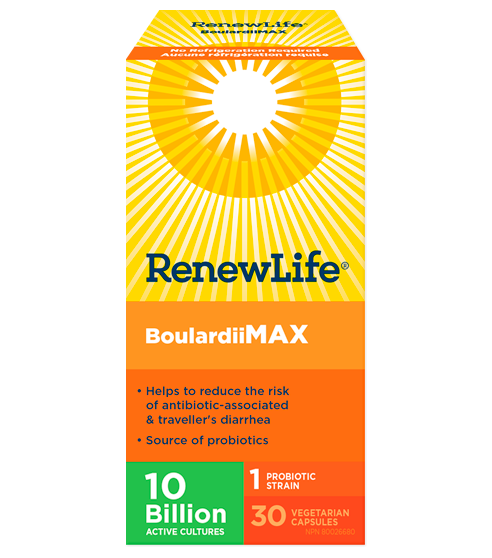 Renew Life® BoulardiiMAX, Antibiotic-Associated diarrhea, Travel Support Probiotic, 10 Billion Active Cultures